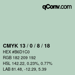 カラーコード: CMYK 13 / 0 / 8 / 18 | qconv.com