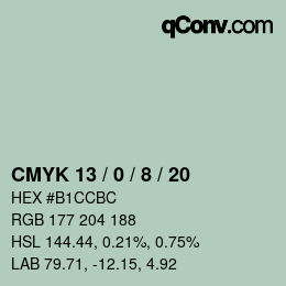 カラーコード: CMYK 13 / 0 / 8 / 20 | qconv.com