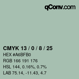 Color code: CMYK 13 / 0 / 8 / 25 | qconv.com