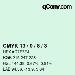 Code couleur: CMYK 13 / 0 / 8 / 3 | qconv.com