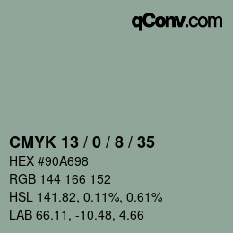 カラーコード: CMYK 13 / 0 / 8 / 35 | qconv.com