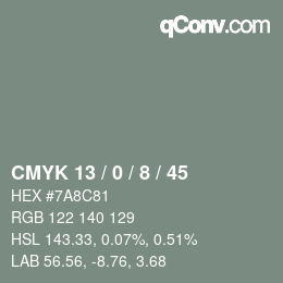 カラーコード: CMYK 13 / 0 / 8 / 45 | qconv.com