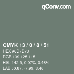 カラーコード: CMYK 13 / 0 / 8 / 51 | qconv.com