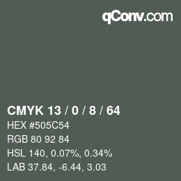 カラーコード: CMYK 13 / 0 / 8 / 64 | qconv.com