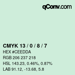 カラーコード: CMYK 13 / 0 / 8 / 7 | qconv.com