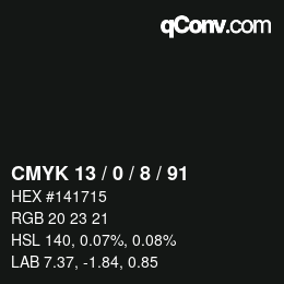 Farbcode: CMYK 13 / 0 / 8 / 91 | qconv.com