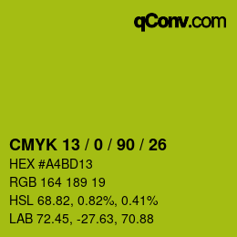 カラーコード: CMYK 13 / 0 / 90 / 26 | qconv.com