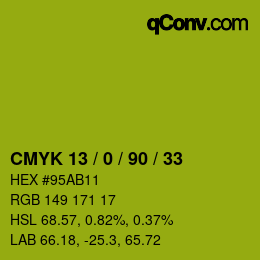 カラーコード: CMYK 13 / 0 / 90 / 33 | qconv.com