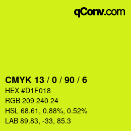 カラーコード: CMYK 13 / 0 / 90 / 6 | qconv.com