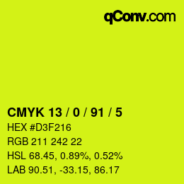 カラーコード: CMYK 13 / 0 / 91 / 5 | qconv.com