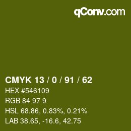 Color code: CMYK 13 / 0 / 91 / 62 | qconv.com