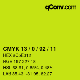 カラーコード: CMYK 13 / 0 / 92 / 11 | qconv.com