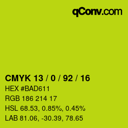 カラーコード: CMYK 13 / 0 / 92 / 16 | qconv.com