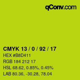 カラーコード: CMYK 13 / 0 / 92 / 17 | qconv.com