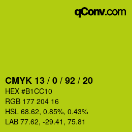 Color code: CMYK 13 / 0 / 92 / 20 | qconv.com