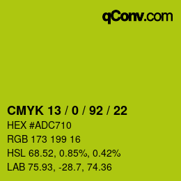 カラーコード: CMYK 13 / 0 / 92 / 22 | qconv.com