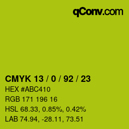 カラーコード: CMYK 13 / 0 / 92 / 23 | qconv.com