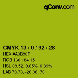 颜色代码: CMYK 13 / 0 / 92 / 28 | qconv.com