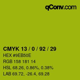 カラーコード: CMYK 13 / 0 / 92 / 29 | qconv.com