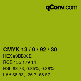 颜色代码: CMYK 13 / 0 / 92 / 30 | qconv.com