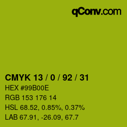 Color code: CMYK 13 / 0 / 92 / 31 | qconv.com