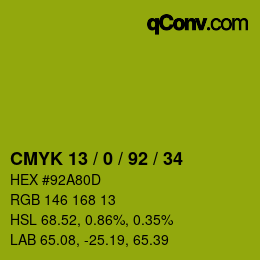 カラーコード: CMYK 13 / 0 / 92 / 34 | qconv.com