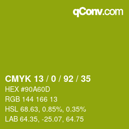 カラーコード: CMYK 13 / 0 / 92 / 35 | qconv.com