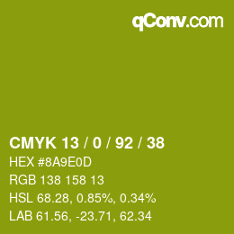 颜色代码: CMYK 13 / 0 / 92 / 38 | qconv.com