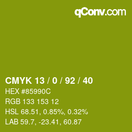 Color code: CMYK 13 / 0 / 92 / 40 | qconv.com