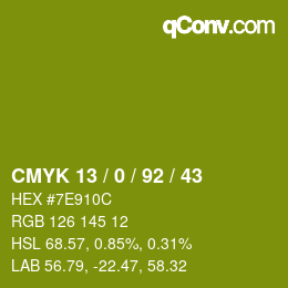 カラーコード: CMYK 13 / 0 / 92 / 43 | qconv.com