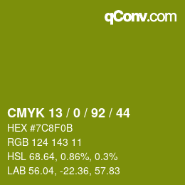 颜色代码: CMYK 13 / 0 / 92 / 44 | qconv.com