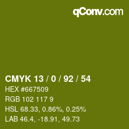 カラーコード: CMYK 13 / 0 / 92 / 54 | qconv.com