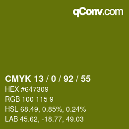 カラーコード: CMYK 13 / 0 / 92 / 55 | qconv.com