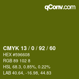 Farbcode: CMYK 13 / 0 / 92 / 60 | qconv.com
