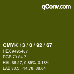 カラーコード: CMYK 13 / 0 / 92 / 67 | qconv.com