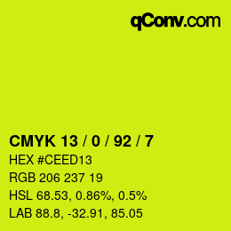 颜色代码: CMYK 13 / 0 / 92 / 7 | qconv.com