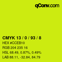 Color code: CMYK 13 / 0 / 93 / 8 | qconv.com