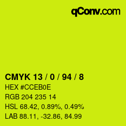 颜色代码: CMYK 13 / 0 / 94 / 8 | qconv.com