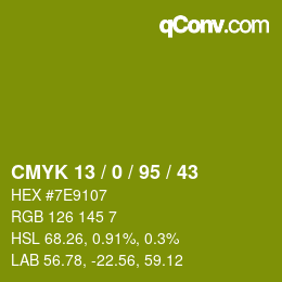 Farbcode: CMYK 13 / 0 / 95 / 43 | qconv.com