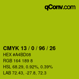 カラーコード: CMYK 13 / 0 / 96 / 26 | qconv.com