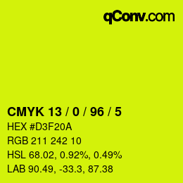カラーコード: CMYK 13 / 0 / 96 / 5 | qconv.com