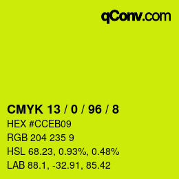 颜色代码: CMYK 13 / 0 / 96 / 8 | qconv.com