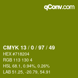 Color code: CMYK 13 / 0 / 97 / 49 | qconv.com