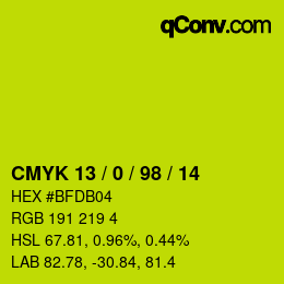 Color code: CMYK 13 / 0 / 98 / 14 | qconv.com