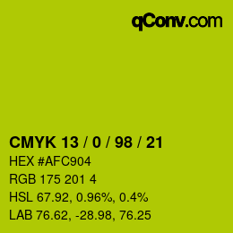 Farbcode: CMYK 13 / 0 / 98 / 21 | qconv.com