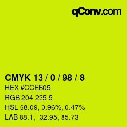 カラーコード: CMYK 13 / 0 / 98 / 8 | qconv.com