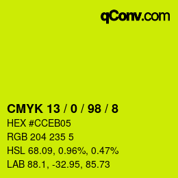 Color code: CMYK 13 / 0 / 98 / 8 | qconv.com