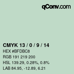 カラーコード: CMYK 13 / 0 / 9 / 14 | qconv.com