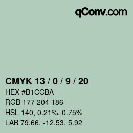 カラーコード: CMYK 13 / 0 / 9 / 20 | qconv.com
