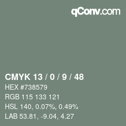 Color code: CMYK 13 / 0 / 9 / 48 | qconv.com